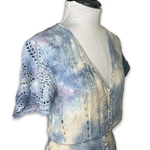 YFB NWT Young Fabulous & Broke Costa Maxi Dress XS Tie Dye Eyelet Lace - Picture 4 of 13